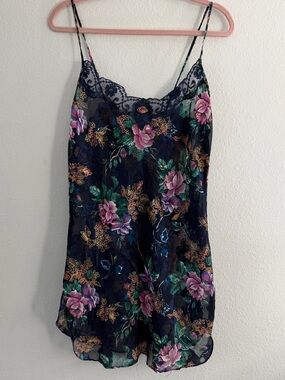 Vintage California Dynasty Floral Lace Trim Slip Chemise Lingerie Size Medium